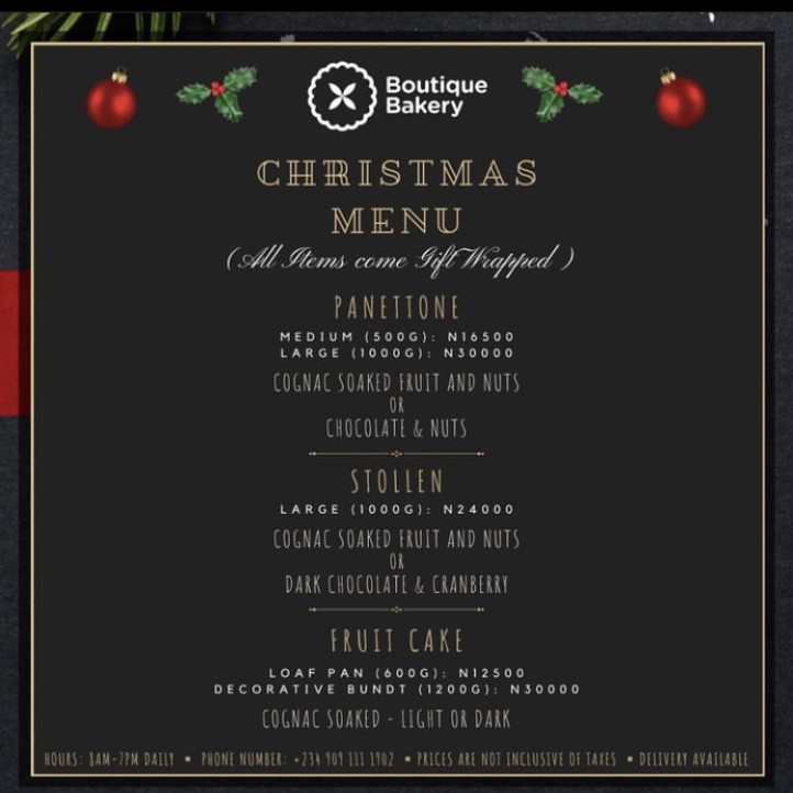 Christmas menu